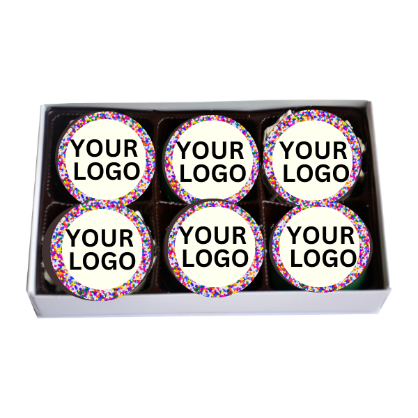 6-pack of chocolate-covered Oreos with edible logo and sprinkles, perfect for corporate events – available for delivery in Ottawa.